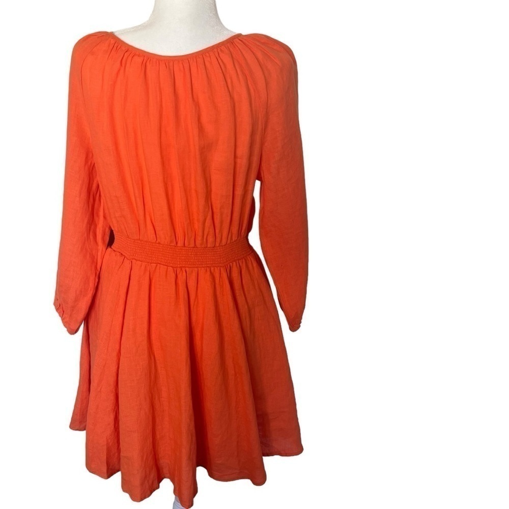 J.Crew Palermo Linen Smocked-Waist Dress Size Medium Fire Lily Color - Picture 2 of 15